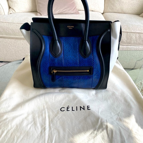 Celine Royal Blue Python Tricolor Mini Luggage Tote - Picture 1 of 14